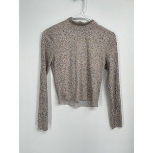 CHANCE Floral Mock Neck Long‎ Sleeve Crop Top Peach Blue Women's Size M